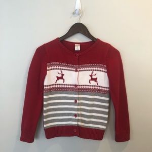 Girls M Gymboree cardigan sweater red & gray deer